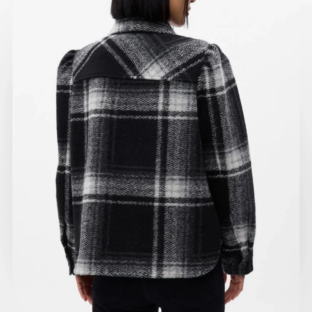 Puff Sleeve Cropped Wool Shirt Jacket - Picture 2 of 4